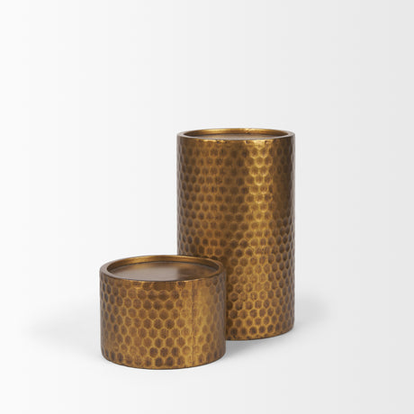 Gage Antiqued Gold Honeycomb Textured Metal Candle Holder (Set of 2) from Mercana - Luna Furniture