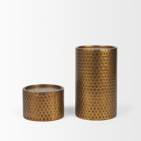 Gage Antiqued Gold Honeycomb Textured Metal Candle Holder (Set of 2) from Mercana - Luna Furniture