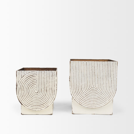 Medina Off White w/ Gold Antiquing Metal Planters (Set of 2) from Mercana - Luna Furniture