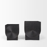 Medina Antiqued Black Metal Planters (Set of 2) from Mercana - Luna Furniture