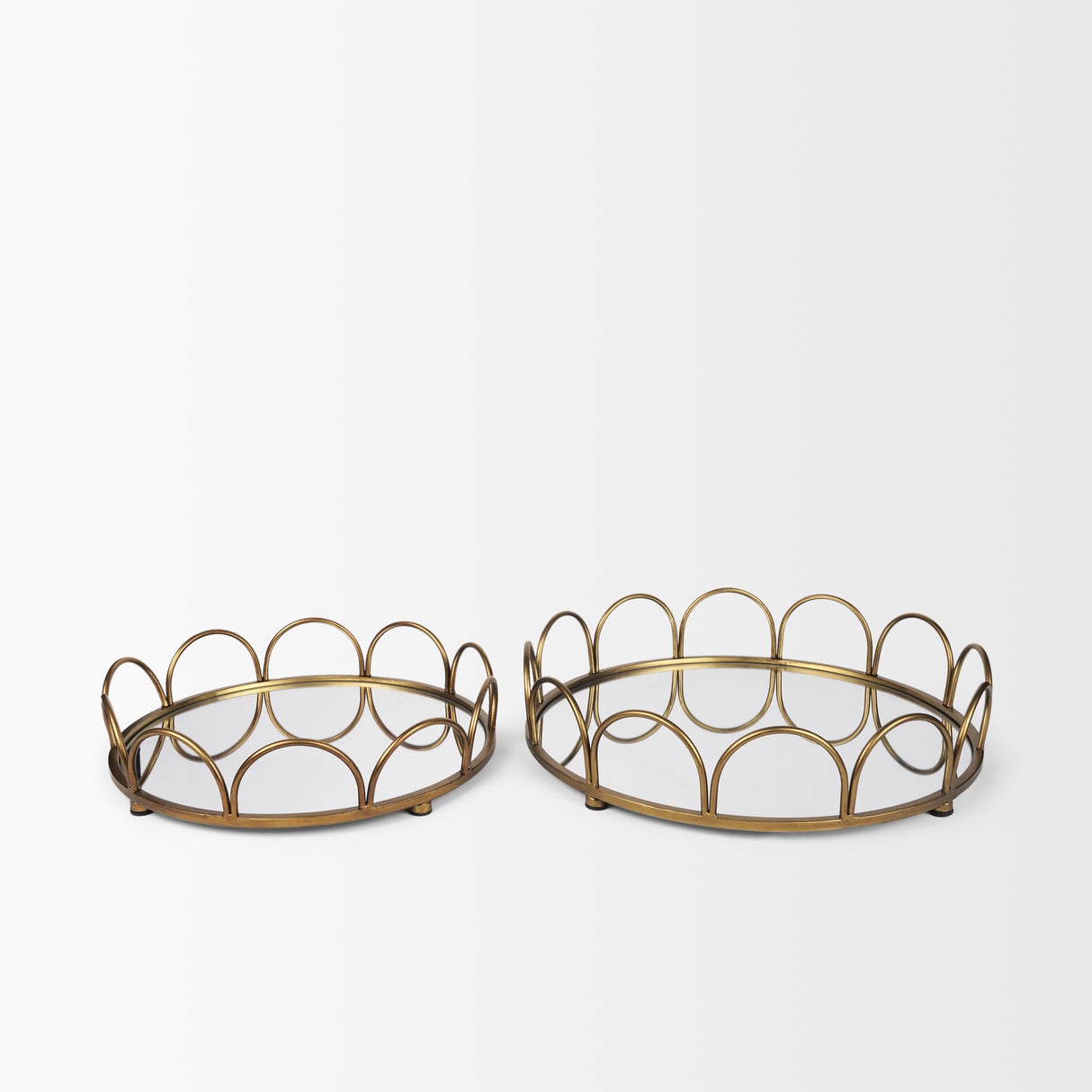 Lenore Round Metal/Mirror Tray Gold (Set of 2) from Mercana - Luna Furniture