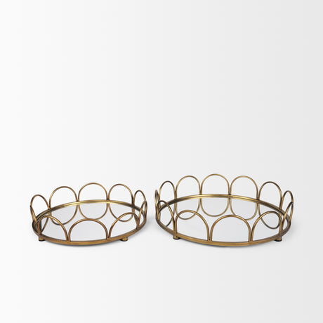 Lenore Round Metal/Mirror Tray Gold (Set of 2) from Mercana - Luna Furniture