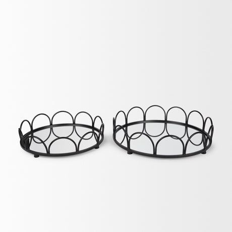 Lenore Round Metal/Mirror Tray Black (Set of 2) from Mercana - Luna Furniture