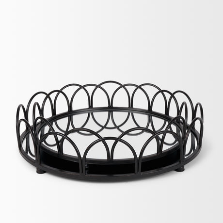 Lenore Round Metal/Mirror Tray Black (Set of 2) from Mercana - Luna Furniture