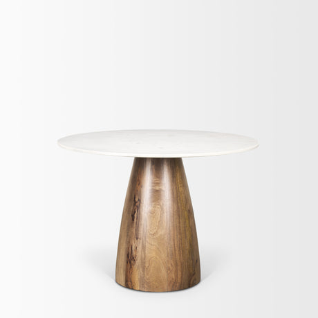 Allyson 42" Round Brown Wood Pedestal w/Banswara White Marble Top Dining Table from Mercana - Luna Furniture