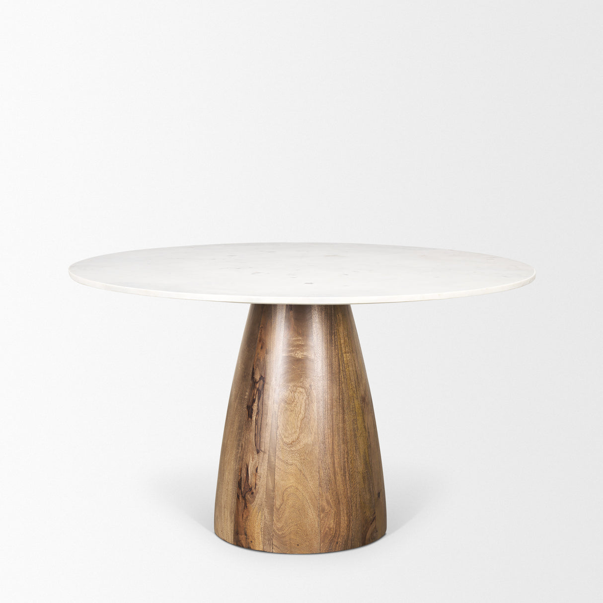 Allyson 48" Round Brown Wood Pedestal w/ White Marble Top Dining Table from Mercana - Luna Furniture