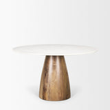 Allyson 48" Round Brown Wood Pedestal w/ White Marble Top Dining Table from Mercana - Luna Furniture