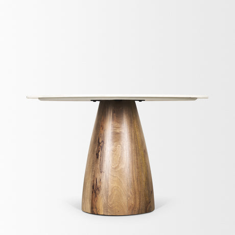 Allyson 48" Round Brown Wood Pedestal w/ White Marble Top Dining Table from Mercana - Luna Furniture