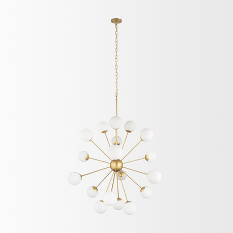 Barbara Brushed Gold Metal w/ Frosted Glass Globes 18-Light Chandelier from Mercana - Luna Furniture