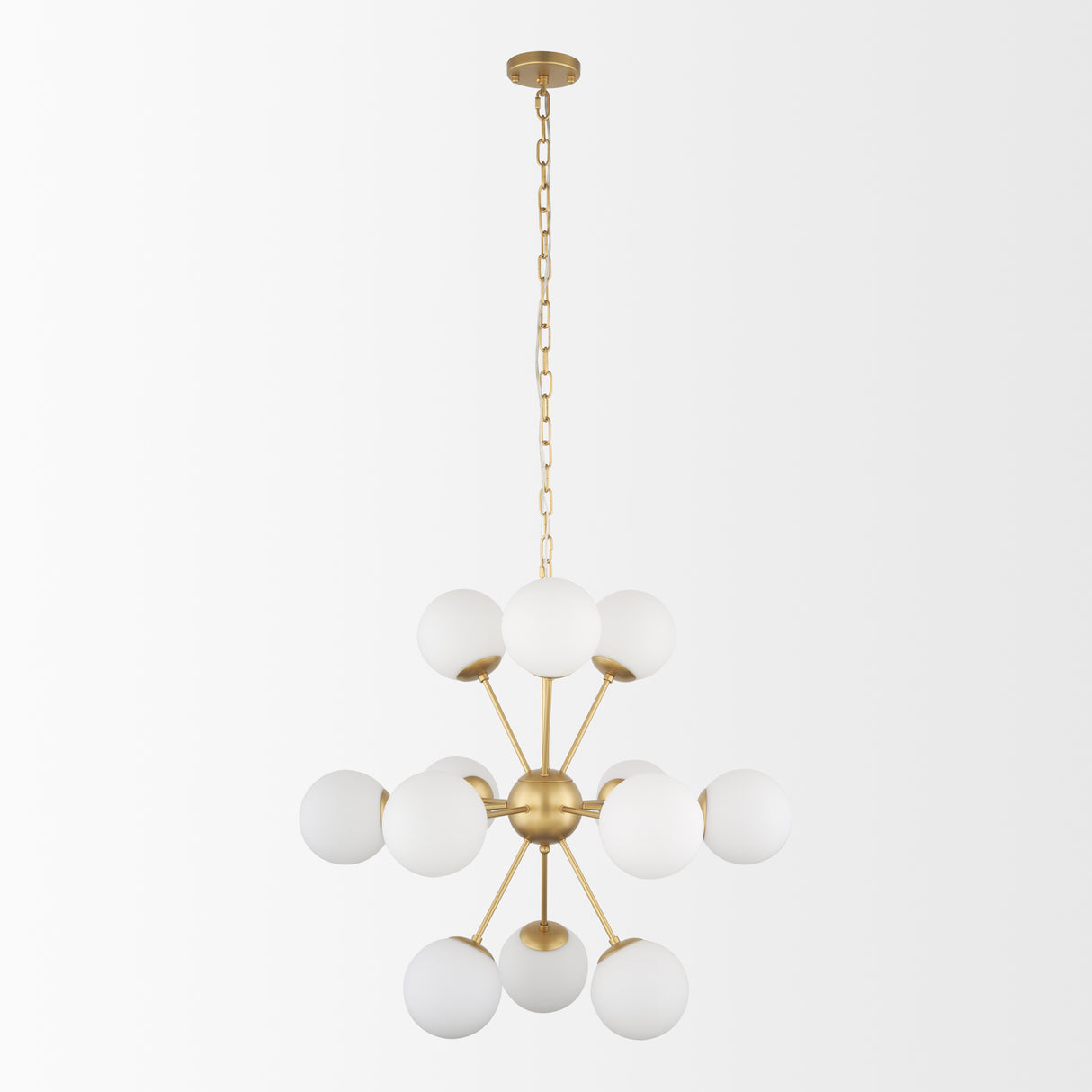 Barbara Brushed Gold Metal w/ Frosted Glass Globes 11-Light Chandelier from Mercana - Luna Furniture