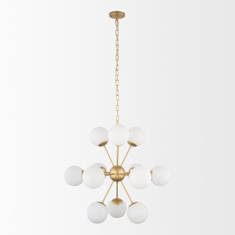 Barbara Brushed Gold Metal w/ Frosted Glass Globes 11-Light Chandelier from Mercana - Luna Furniture