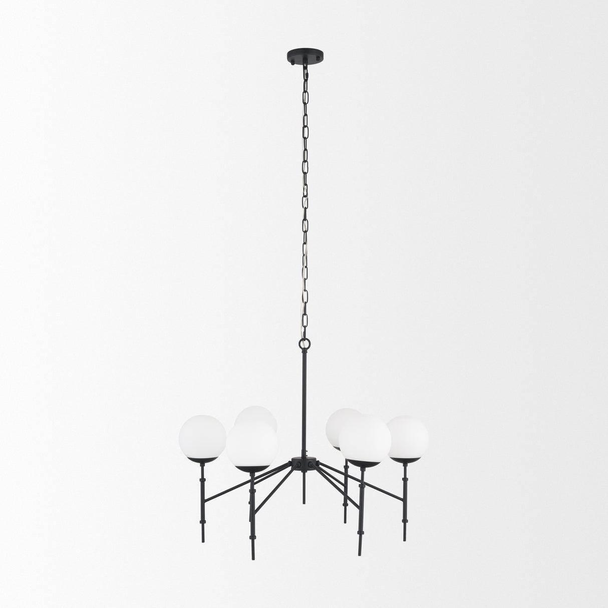 Edie Matte Black Metal w/ Frosted Glass Globes 6-Light Chandelier from Mercana - Luna Furniture