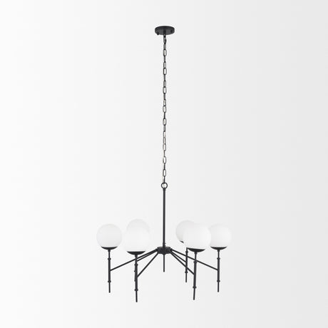 Edie Matte Black Metal w/ Frosted Glass Globes 6-Light Chandelier from Mercana - Luna Furniture