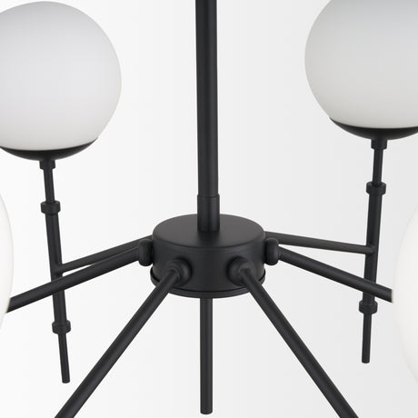 Edie Matte Black Metal w/ Frosted Glass Globes 6-Light Chandelier from Mercana - Luna Furniture