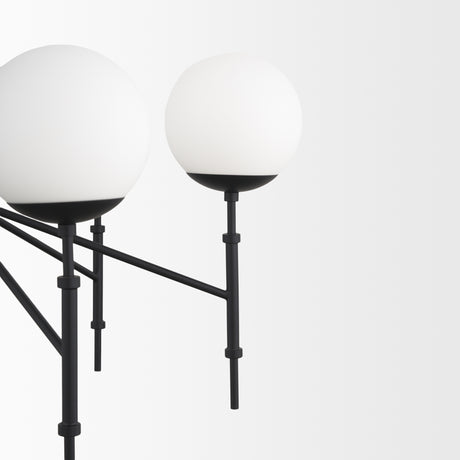 Edie Matte Black Metal w/ Frosted Glass Globes 6-Light Chandelier from Mercana - Luna Furniture