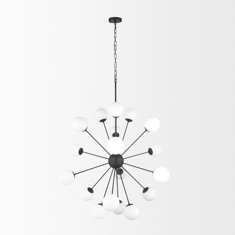 Barbara Matte Black Metal w/ Frosted Glass Globes 18-Light Chandelier from Mercana - Luna Furniture