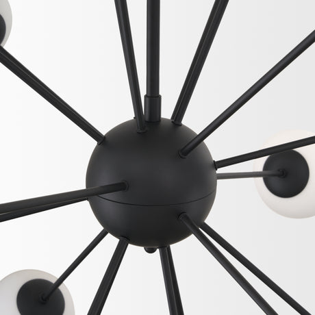 Barbara Matte Black Metal w/ Frosted Glass Globes 18-Light Chandelier from Mercana - Luna Furniture