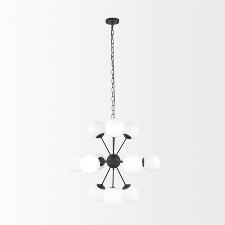 Barbara Matte Black Metal w/ Frosted Glass Globes 11-Light Chandelier from Mercana - Luna Furniture