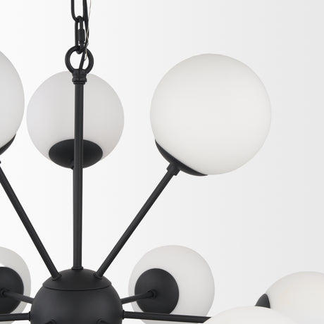 Barbara Matte Black Metal w/ Frosted Glass Globes 11-Light Chandelier from Mercana - Luna Furniture