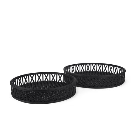 Thea Matte Black Wicker Trays (Set of 2) from Mercana - Luna Furniture