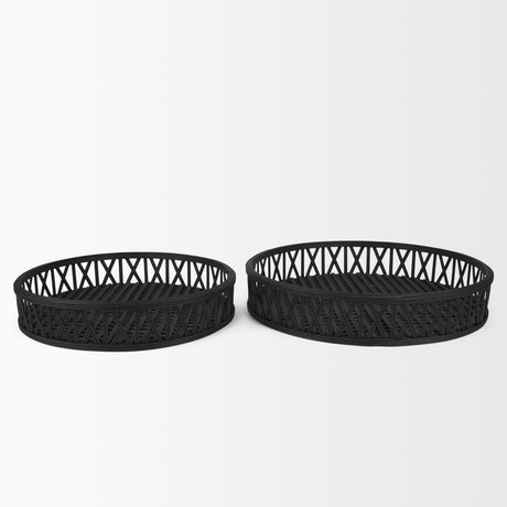 Thea Matte Black Wicker Trays (Set of 2) from Mercana - Luna Furniture
