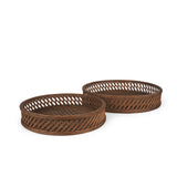 Thala Medium Brown Round Wicker Tray (Set of 2) from Mercana - Luna Furniture