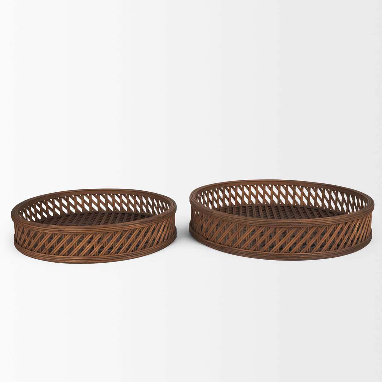 Thala Medium Brown Round Wicker Tray (Set of 2) from Mercana - Luna Furniture