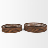 Thala Medium Brown Round Wicker Tray (Set of 2) from Mercana - Luna Furniture