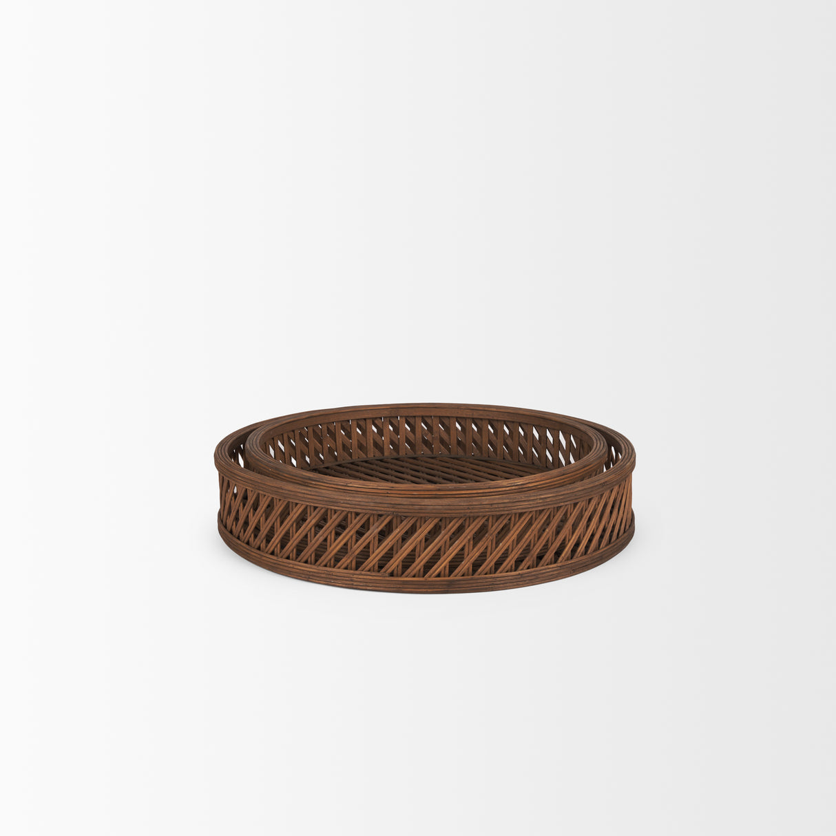 Thala Medium Brown Round Wicker Tray (Set of 2) from Mercana - Luna Furniture