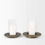 Vivian Gold Metal and Glass Hurricane Candle Holder (Set of 2) from Mercana - Luna Furniture
