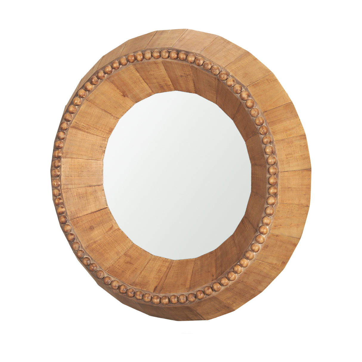Ranela Light Brown Beaded Wooden Wall Mirror from Mercana - Luna Furniture