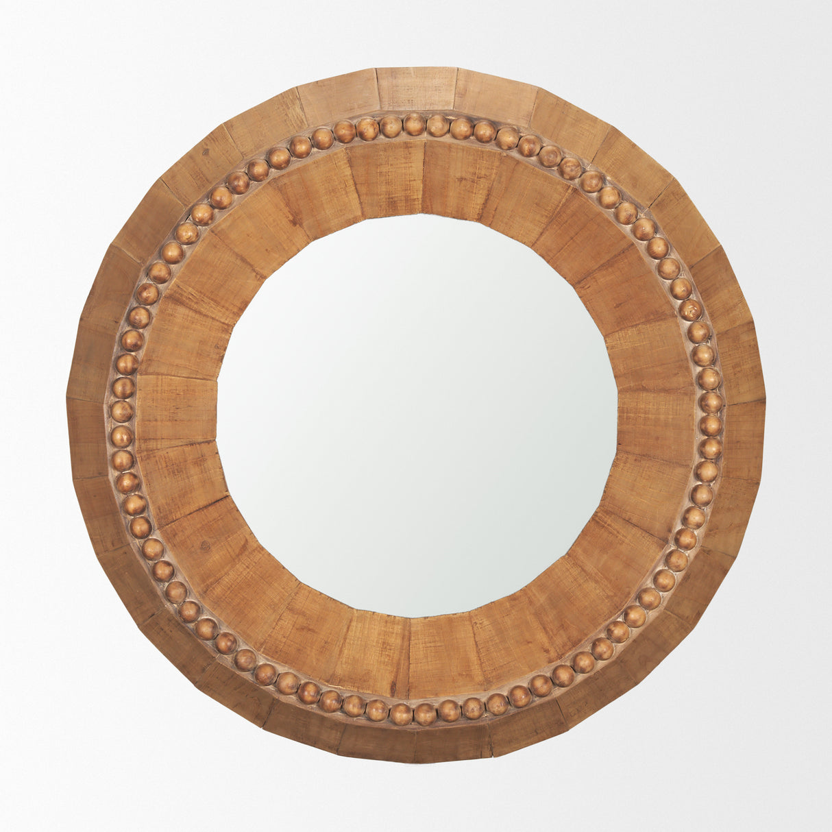 Ranela Light Brown Beaded Wooden Wall Mirror from Mercana - Luna Furniture