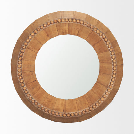 Ranela Light Brown Beaded Wooden Wall Mirror from Mercana - Luna Furniture
