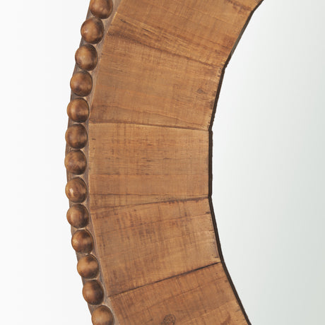 Ranela Light Brown Beaded Wooden Wall Mirror from Mercana - Luna Furniture