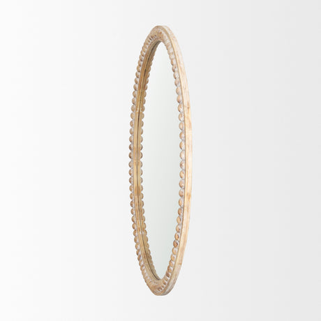 Roan Light Brown Wood Beaded Wall Mirror from Mercana - Luna Furniture