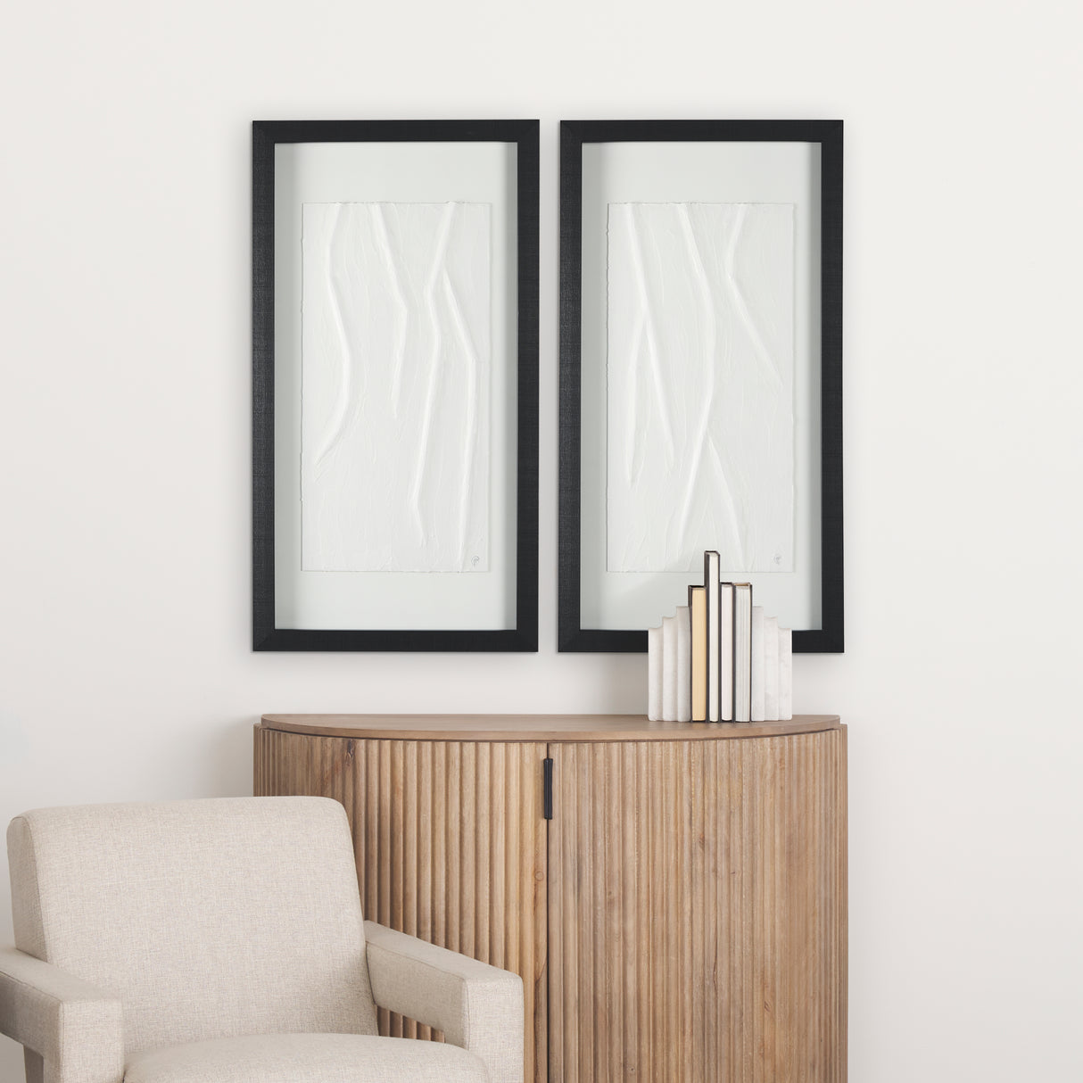 White Vines I (SET OF 2) by Studio M a handmade Original Framed 3D Textured Artwork under Glass from Mercana - Luna Furniture