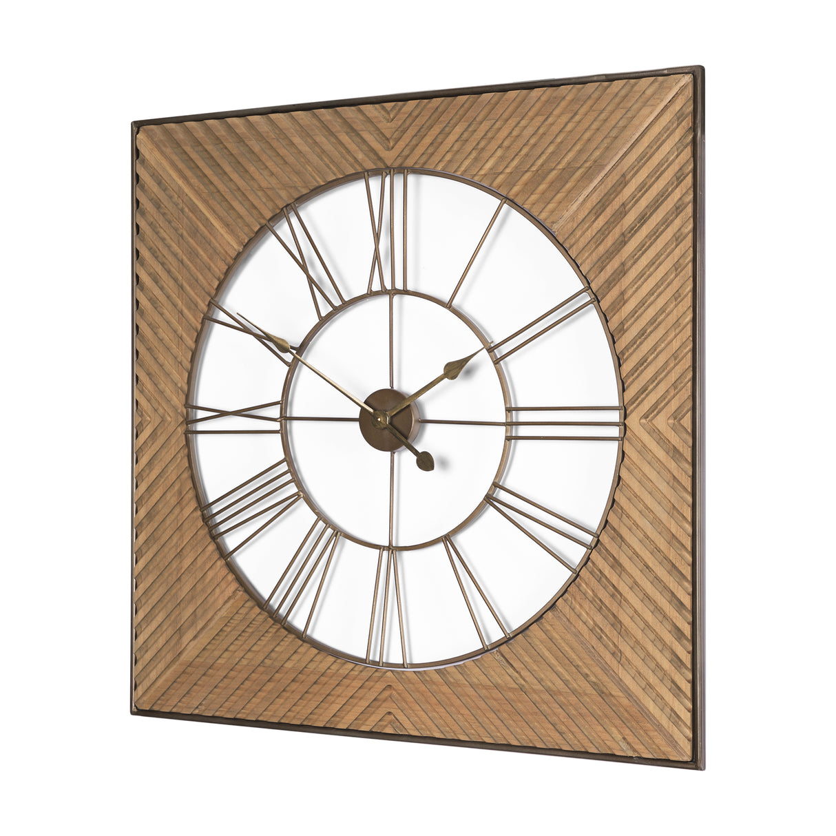 Rondell Light Brown Wood W/ Gold Metal Wall Clock from Mercana - Luna Furniture