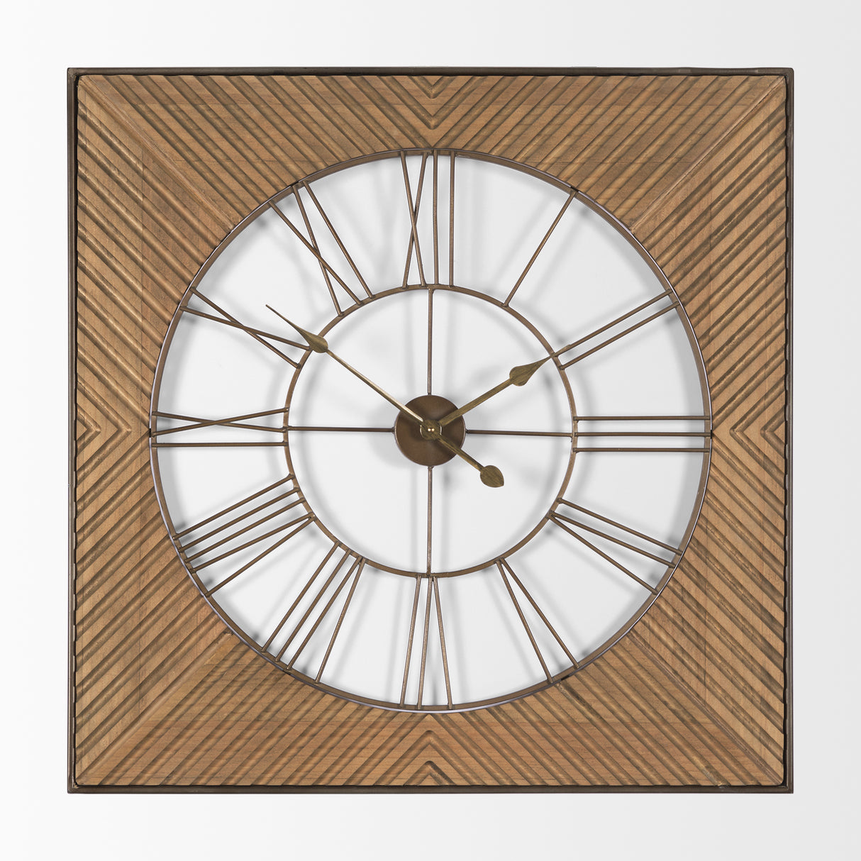 Rondell Light Brown Wood W/ Gold Metal Wall Clock from Mercana - Luna Furniture