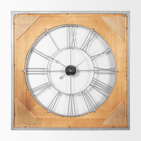 Rondell Light Brown Wood W/ Gold Metal Wall Clock from Mercana - Luna Furniture