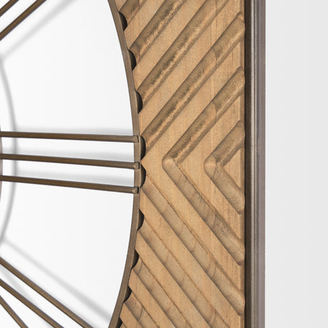 Rondell Light Brown Wood W/ Gold Metal Wall Clock from Mercana - Luna Furniture