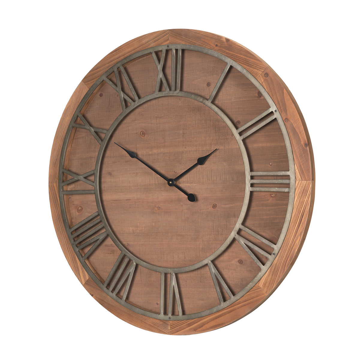 Raul Medium Brown Wood W/ Silver Metal Wall Clock from Mercana - Luna Furniture