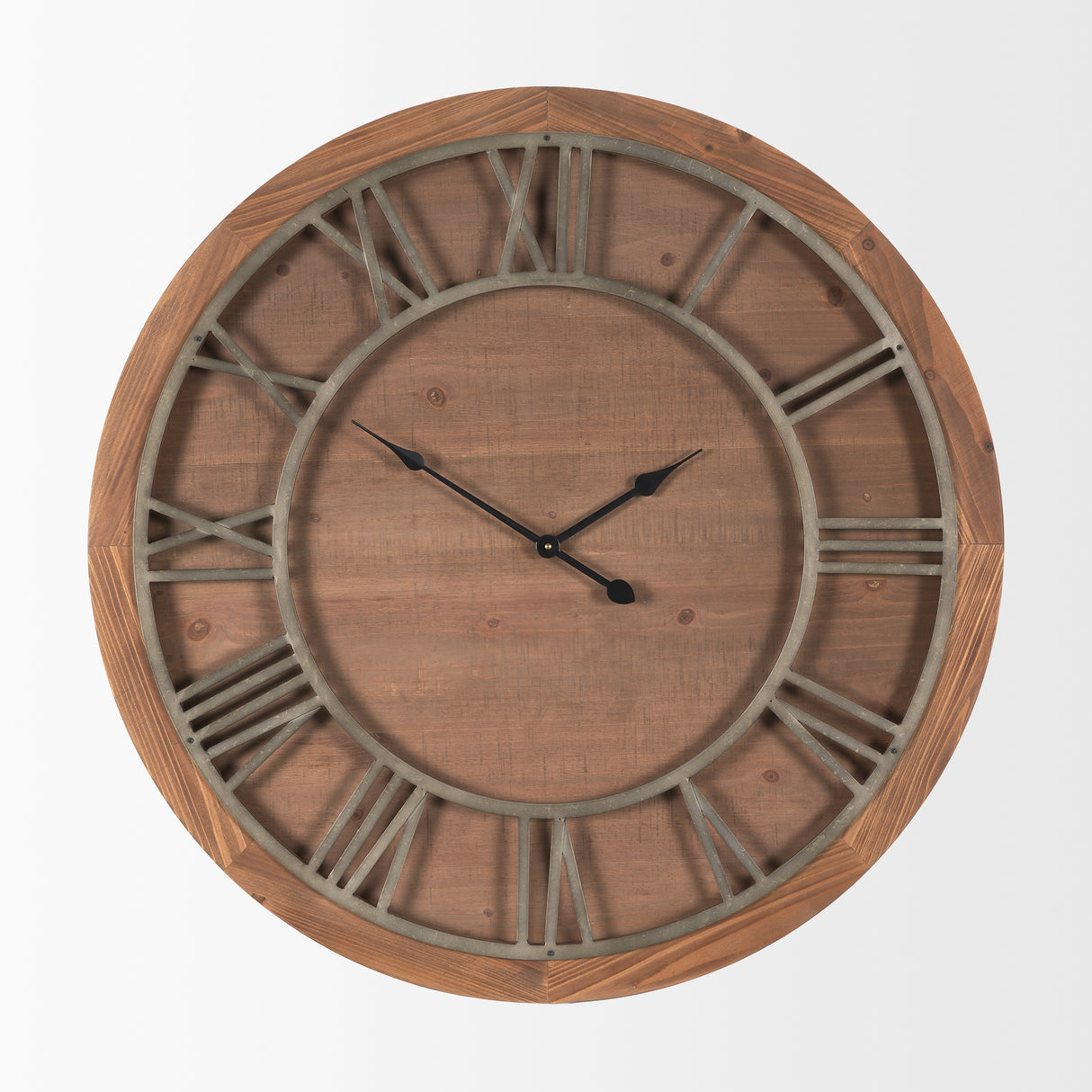 Raul Medium Brown Wood W/ Silver Metal Wall Clock from Mercana - Luna Furniture