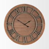 Raul Medium Brown Wood W/ Silver Metal Wall Clock from Mercana - Luna Furniture