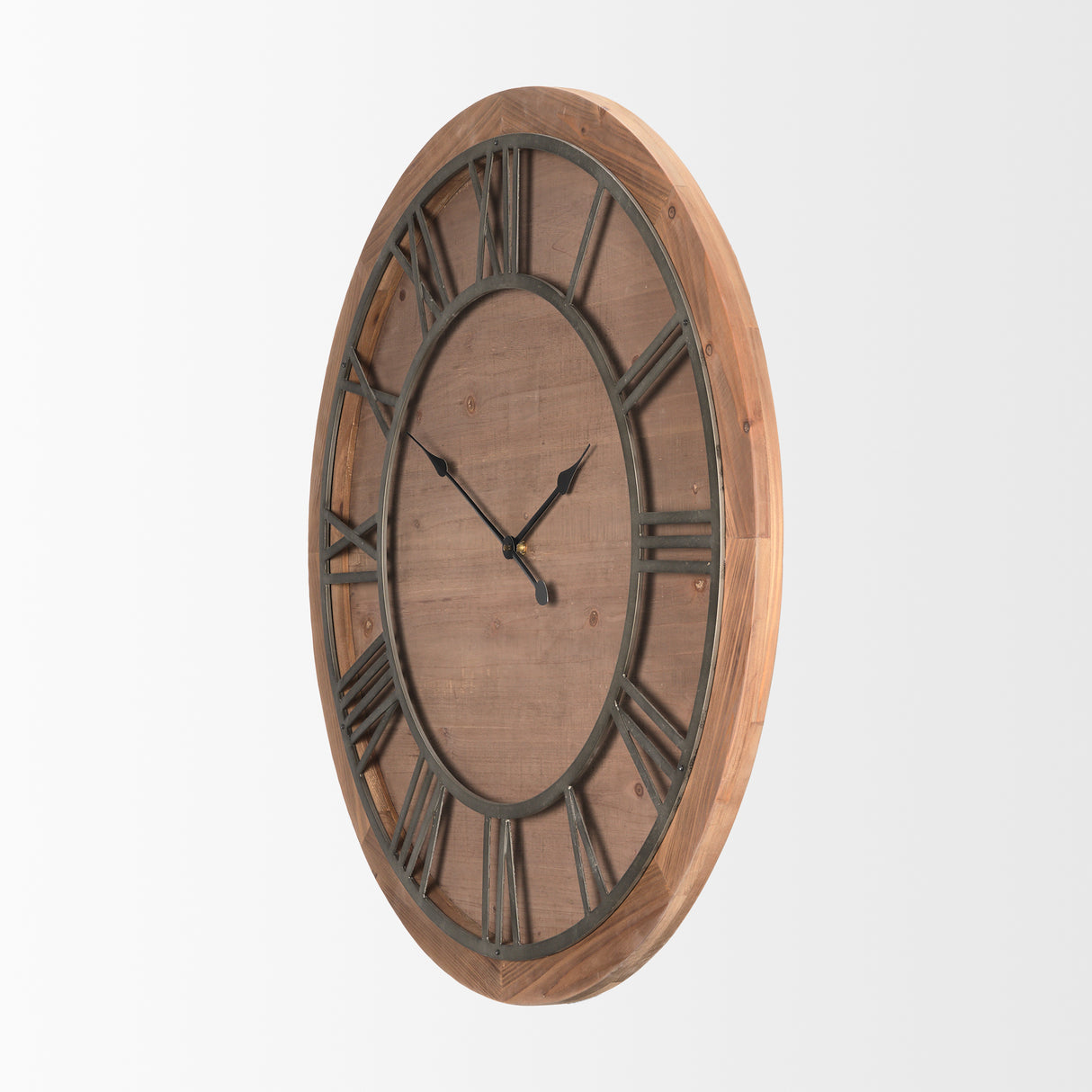 Raul Medium Brown Wood W/ Silver Metal Wall Clock from Mercana - Luna Furniture