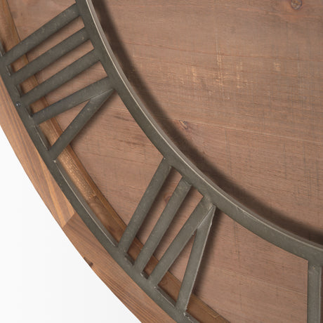 Raul Medium Brown Wood W/ Silver Metal Wall Clock from Mercana - Luna Furniture