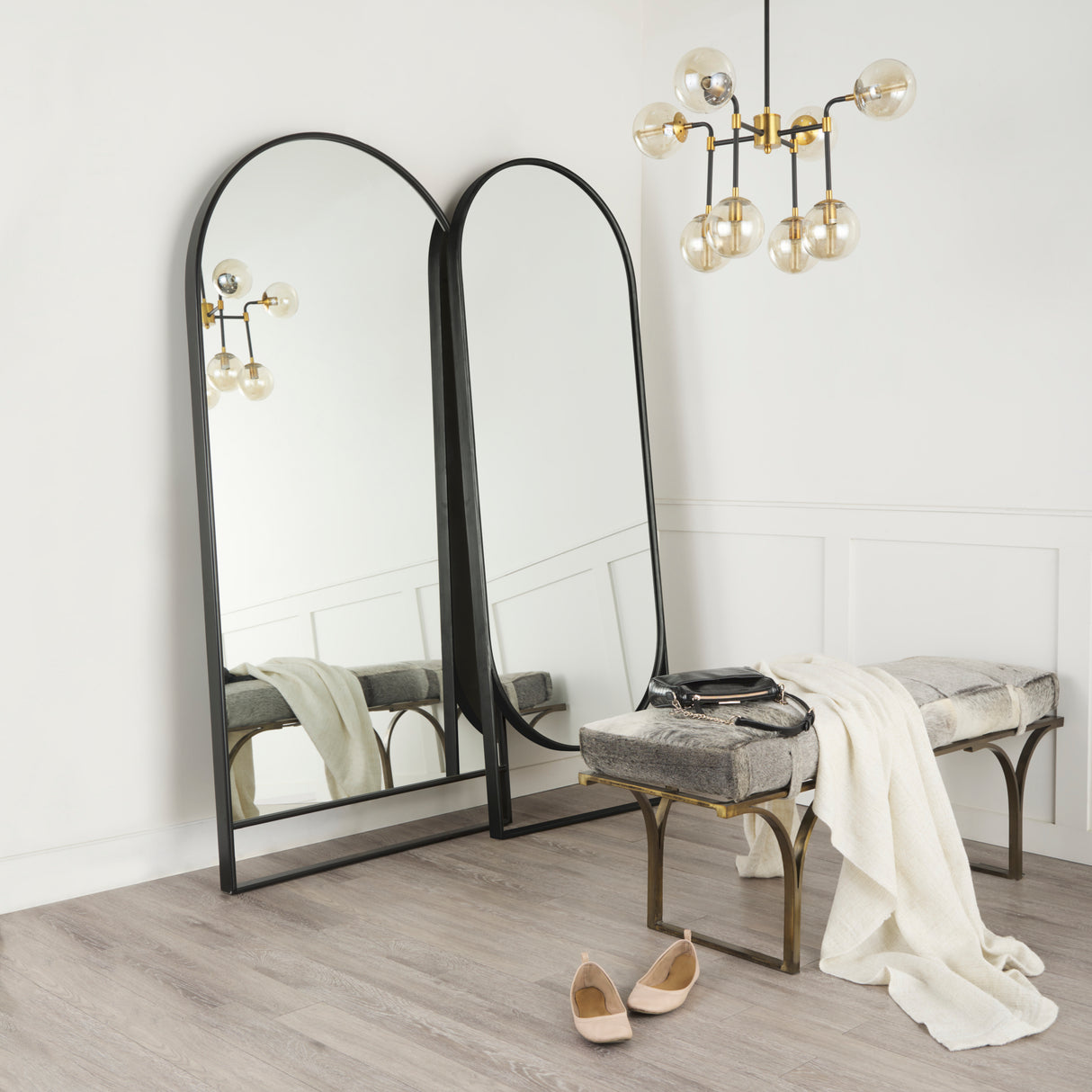 Sadie 28.0L x 2.0W x 78.0H Black Metal Rounded Arch Floor Mirror from Mercana - Luna Furniture