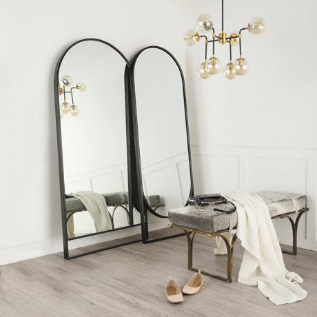 Sadie 28.0L x 2.0W x 78.0H Black Metal Rounded Arch Floor Mirror from Mercana - Luna Furniture