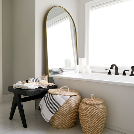 Sadie 36.0L x 2.0W x 76.0H Antique Gold Metal Rounded Arch Floor Mirror from Mercana - Luna Furniture