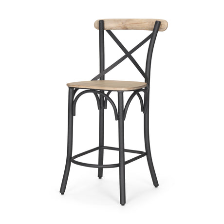 Etienne Light Brown Wood w/ Iron Metal Counter Stool from Mercana - Luna Furniture