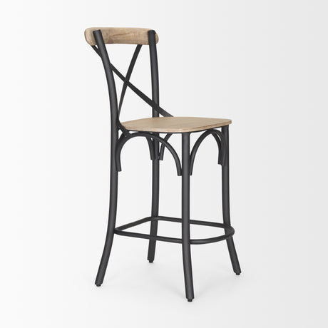 Etienne Light Brown Wood w/ Iron Metal Counter Stool from Mercana - Luna Furniture